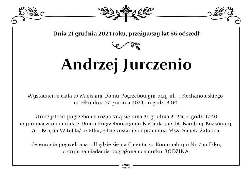 Andrzej Jurczenio - nekrolog